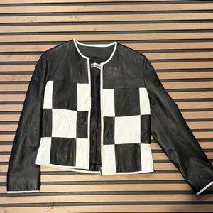 Black and White Genuine Leather Jacket